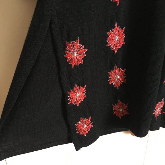 Ava Silver Stitched Red Carnation Festive Buttoned Knit Tunic Sweater - Picture 8 of 16